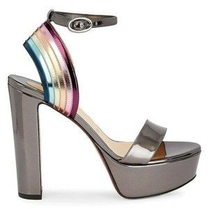 Christian Louboutin Arkendisc Alta Rainbow Gunmetal Block Platform Sandals 36